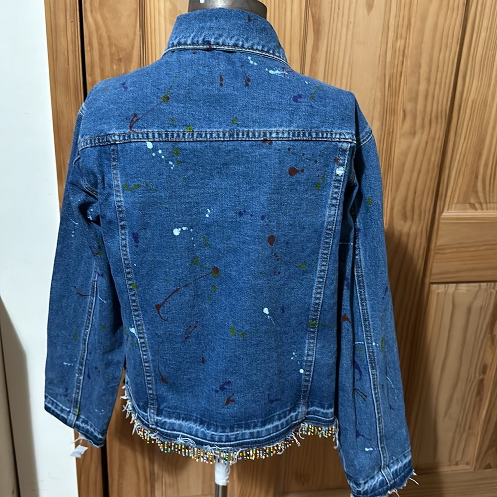 Denim Paint Splatter Button Down Jacket Large New - image 5
